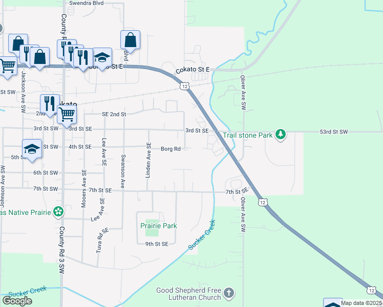 map of restaurants, bars, coffee shops, grocery stores, and more near 600 3rd Street Southeast in Cokato