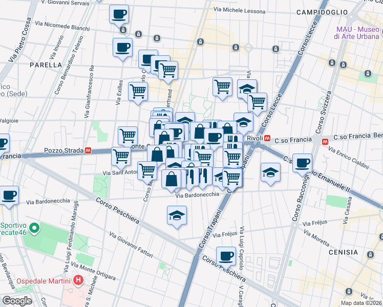 map of restaurants, bars, coffee shops, grocery stores, and more near 3 Via Beaulard in Torino