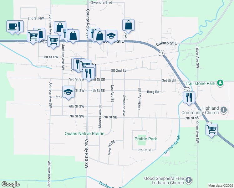 map of restaurants, bars, coffee shops, grocery stores, and more near 310 4th Street Southeast in Cokato