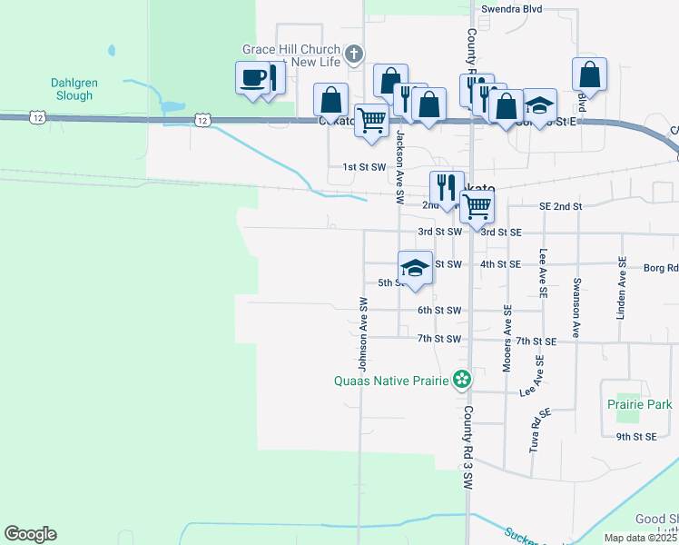 map of restaurants, bars, coffee shops, grocery stores, and more near 450 Johnson Avenue Southwest in Cokato