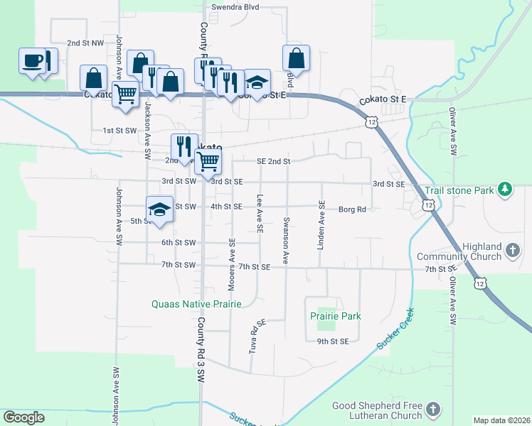 map of restaurants, bars, coffee shops, grocery stores, and more near 310 4th Street Southeast in Cokato