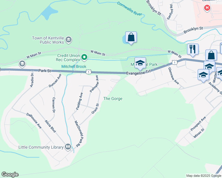 map of restaurants, bars, coffee shops, grocery stores, and more near 4 Kadray Court in Kentville
