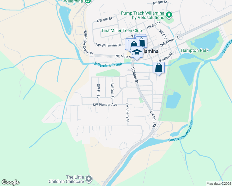 map of restaurants, bars, coffee shops, grocery stores, and more near 590 SW Barber Ave in Willamina