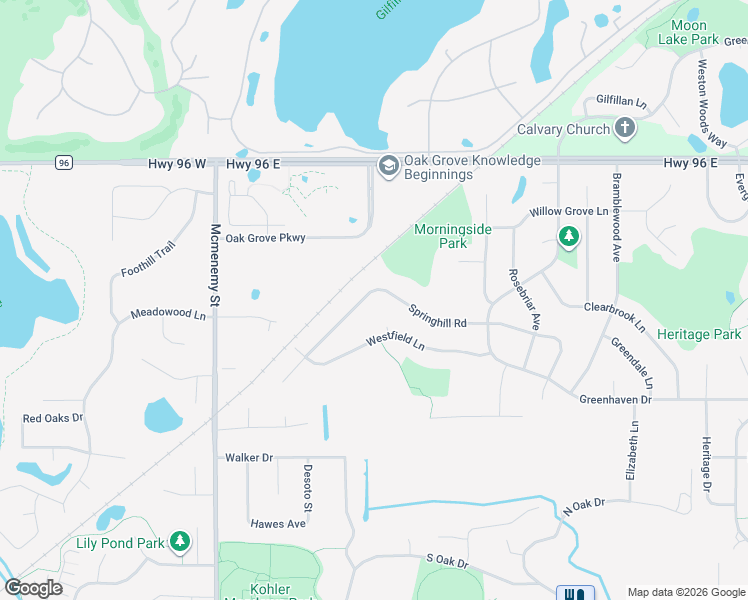 map of restaurants, bars, coffee shops, grocery stores, and more near 530 Springhill Road in Vadnais Heights