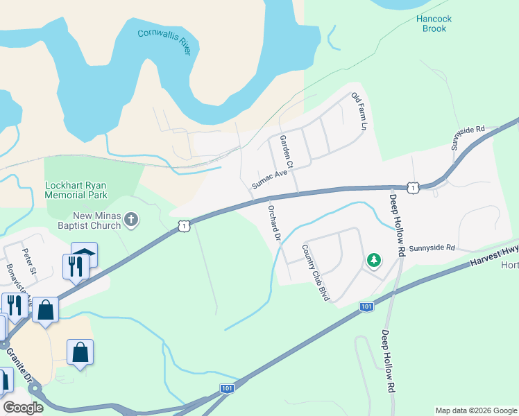 map of restaurants, bars, coffee shops, grocery stores, and more near 9584 Commercial Street in New Minas