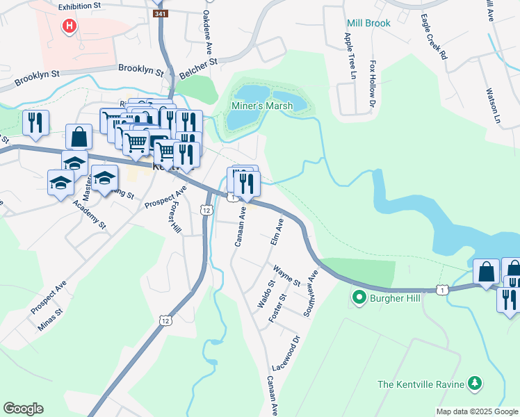 map of restaurants, bars, coffee shops, grocery stores, and more near 238 Main Street in Kentville