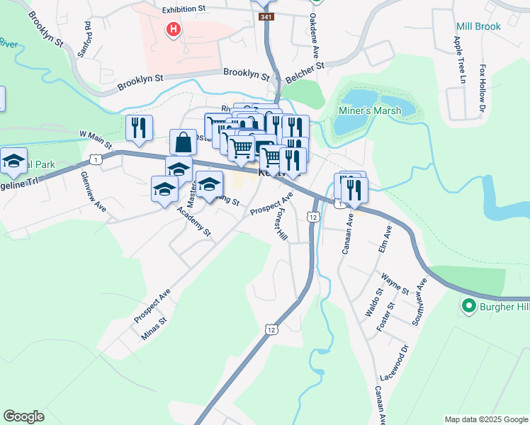 map of restaurants, bars, coffee shops, grocery stores, and more near 36 Prospect Avenue in Kentville