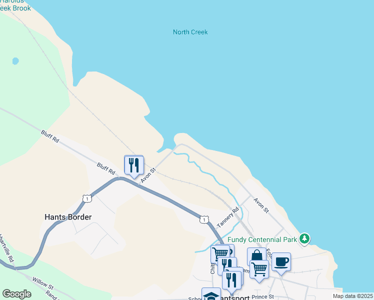 map of restaurants, bars, coffee shops, grocery stores, and more near 165 Avon Street in Hantsport