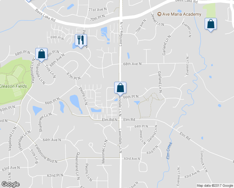 map of restaurants, bars, coffee shops, grocery stores, and more near 17504 66th Avenue North in Osseo