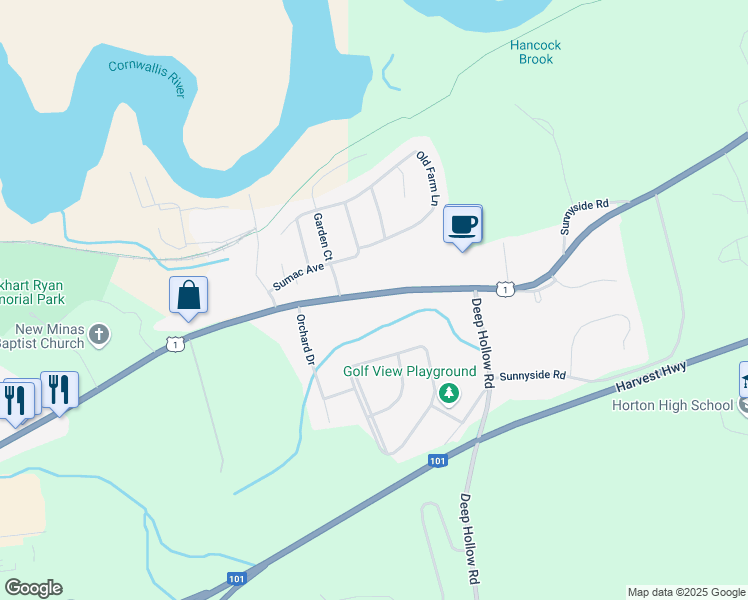 map of restaurants, bars, coffee shops, grocery stores, and more near 9630 Commercial Street in Kings County