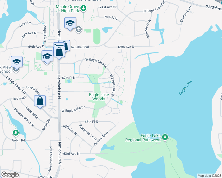 map of restaurants, bars, coffee shops, grocery stores, and more near 247 West Eagle Lake Drive in Maple Grove