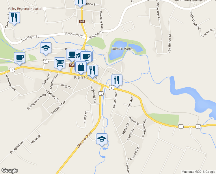 map of restaurants, bars, coffee shops, grocery stores, and more near Main Street in Kentville