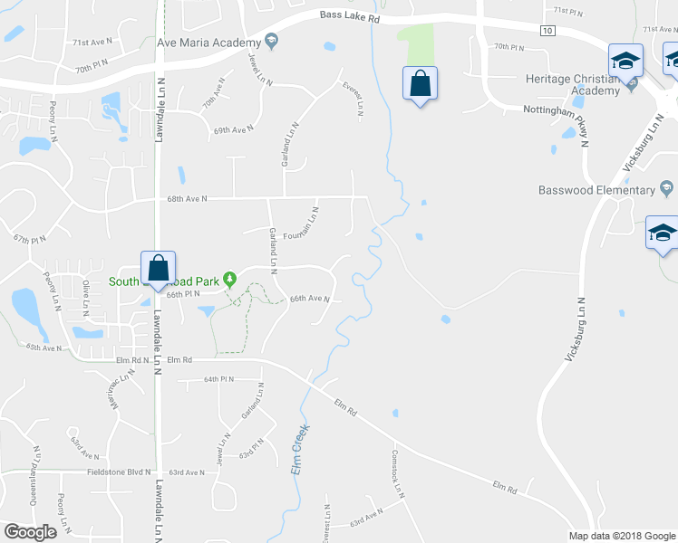 map of restaurants, bars, coffee shops, grocery stores, and more near 6640 Fountain Court North in Osseo