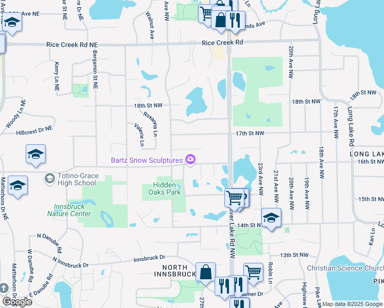 map of restaurants, bars, coffee shops, grocery stores, and more near 2748 16th Terrace Northwest in New Brighton