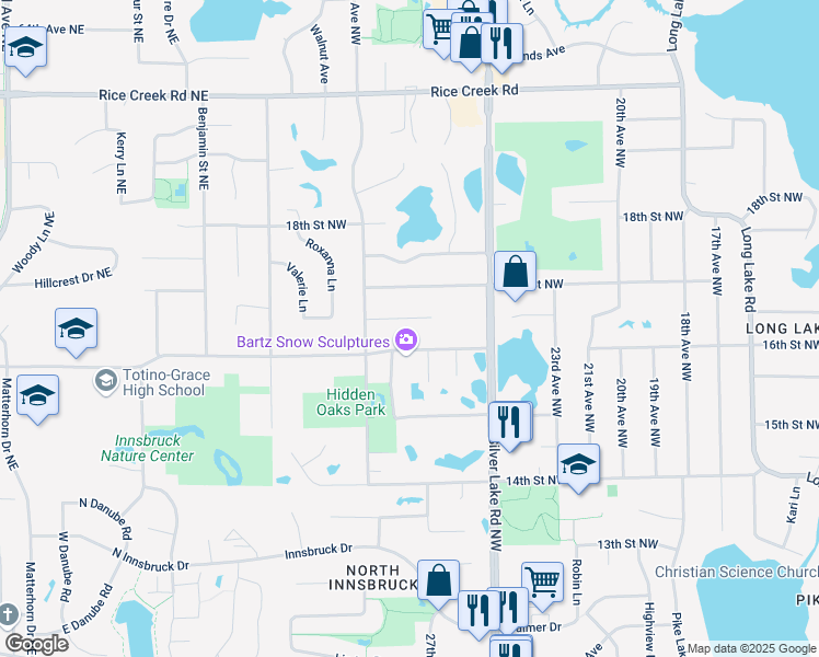 map of restaurants, bars, coffee shops, grocery stores, and more near 2748 16th Terrace Northwest in New Brighton
