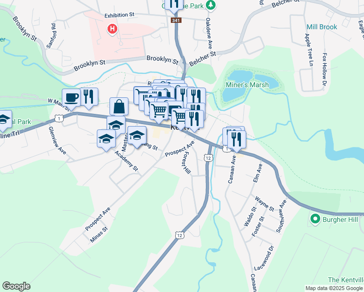 map of restaurants, bars, coffee shops, grocery stores, and more near 23 Prospect Avenue in Kentville