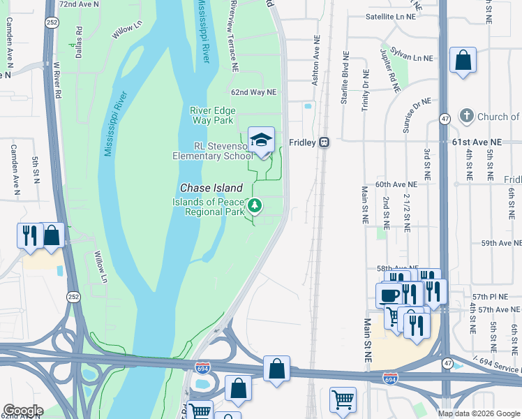 map of restaurants, bars, coffee shops, grocery stores, and more near 142 Charles Street Northeast in Minneapolis