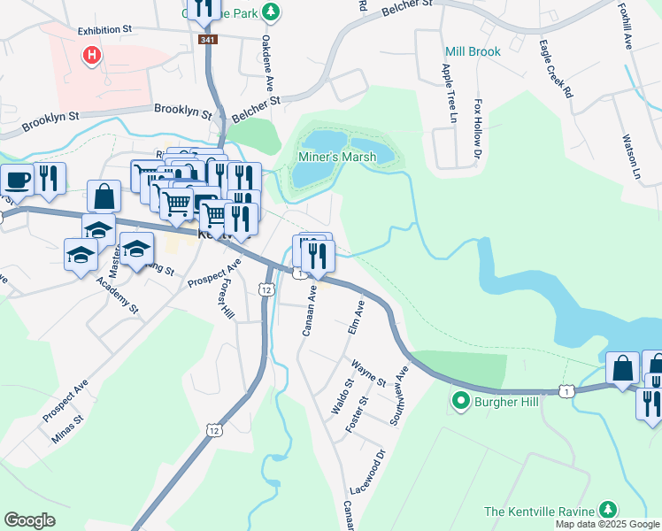 map of restaurants, bars, coffee shops, grocery stores, and more near 9 Crescent Avenue in Kentville