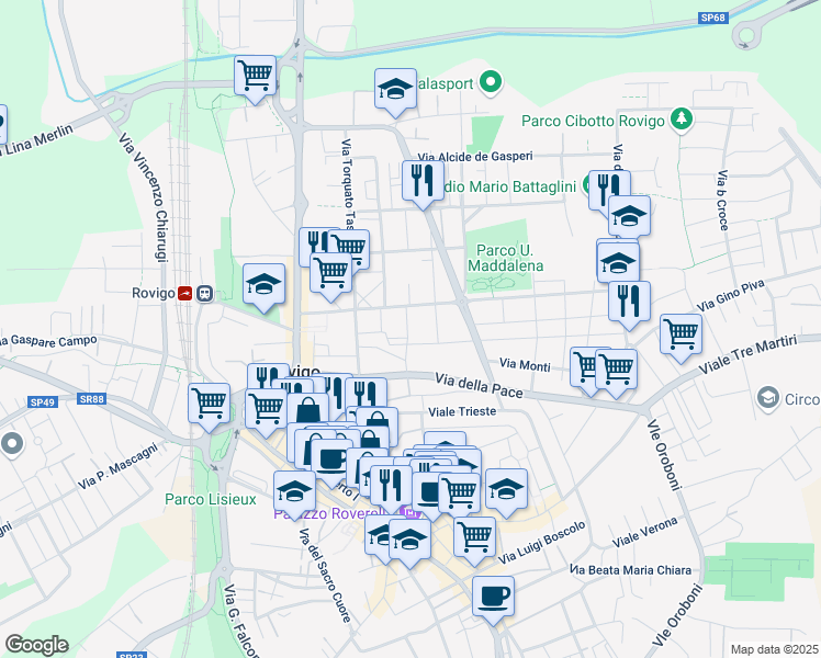 map of restaurants, bars, coffee shops, grocery stores, and more near 32 Viale Benvenuto Tisi da Garofolo in Rovigo