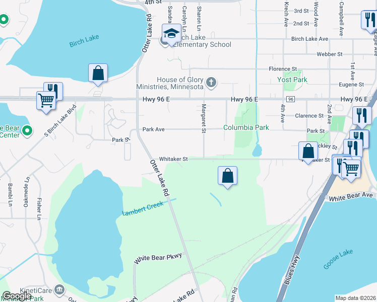 map of restaurants, bars, coffee shops, grocery stores, and more near 1641 Whitaker Street in White Bear Lake
