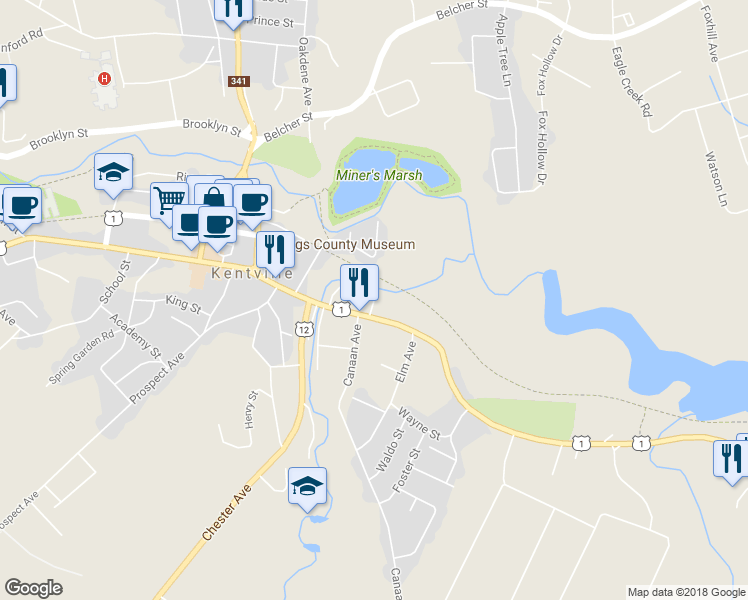 map of restaurants, bars, coffee shops, grocery stores, and more near Crescent Avenue in Kentville