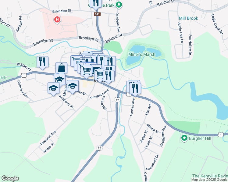 map of restaurants, bars, coffee shops, grocery stores, and more near 296 Main Street in Kentville