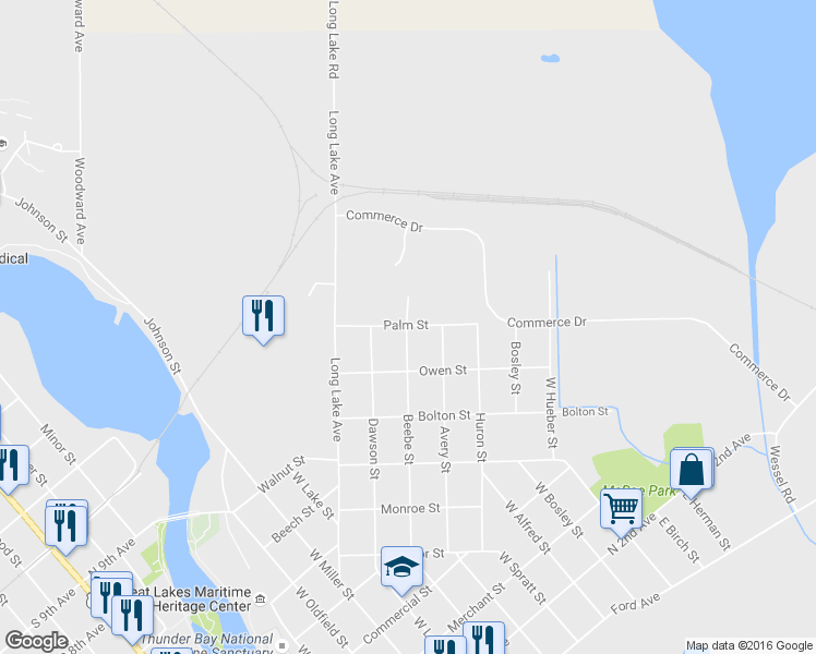 map of restaurants, bars, coffee shops, grocery stores, and more near 600 Beebe Street in Alpena