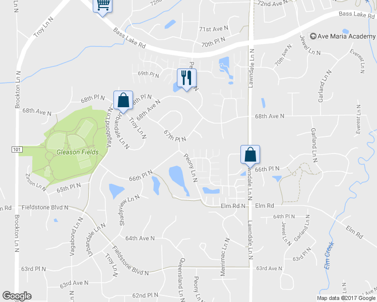 map of restaurants, bars, coffee shops, grocery stores, and more near 17924 66th Avenue North in Osseo