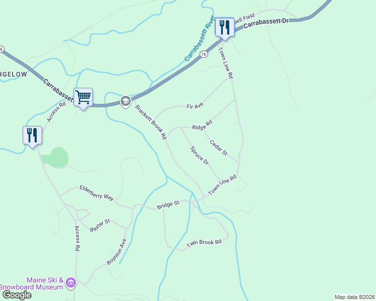 map of restaurants, bars, coffee shops, grocery stores, and more near 3006 Spruce Drive in Carrabassett Valley