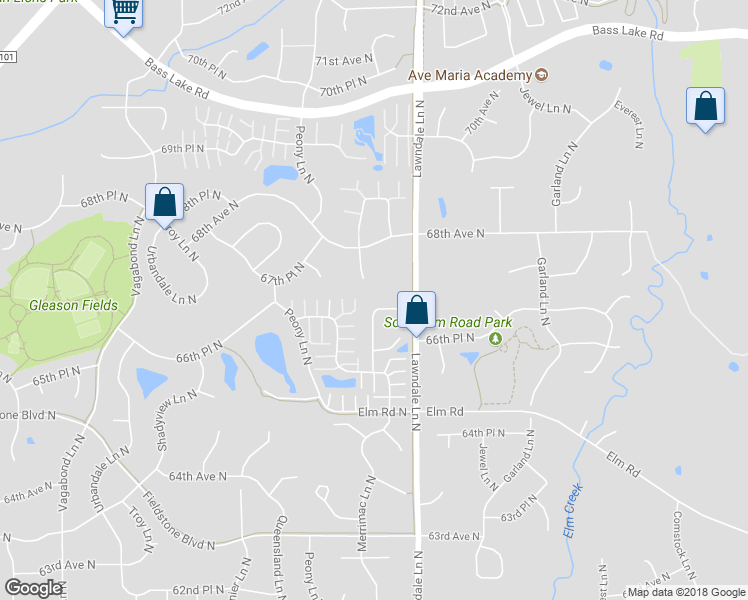 map of restaurants, bars, coffee shops, grocery stores, and more near 17658 67th Avenue North in Osseo