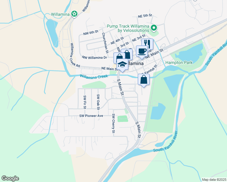 map of restaurants, bars, coffee shops, grocery stores, and more near 230 Southwest Maple Street in Willamina