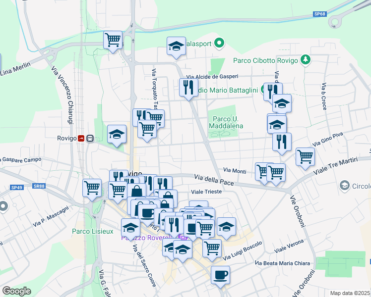 map of restaurants, bars, coffee shops, grocery stores, and more near 32 Viale Benvenuto Tisi da Garofolo in Rovigo