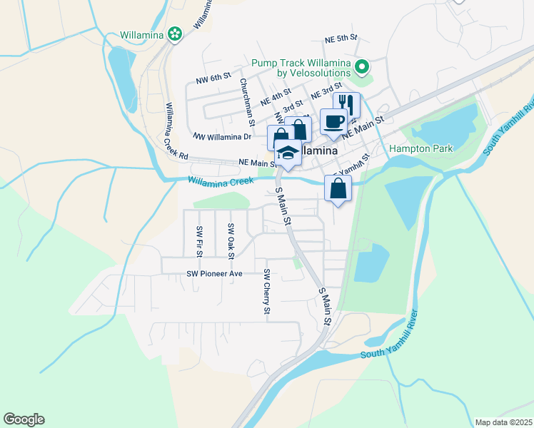 map of restaurants, bars, coffee shops, grocery stores, and more near 230 Southwest Maple Street in Willamina