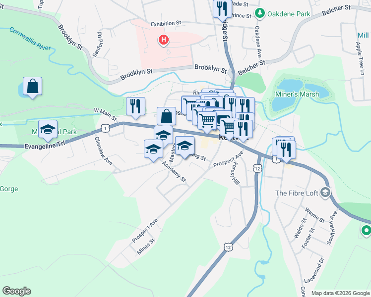 map of restaurants, bars, coffee shops, grocery stores, and more near 35 King Street in Kentville