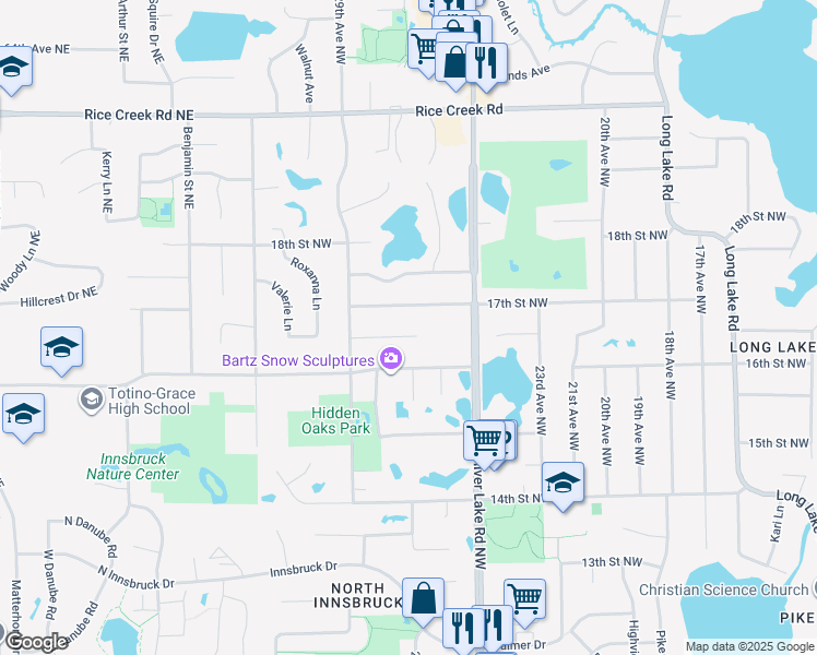 map of restaurants, bars, coffee shops, grocery stores, and more near 2748 16th Terrace Northwest in New Brighton