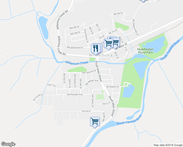 map of restaurants, bars, coffee shops, grocery stores, and more near 220 Southwest Maple Street in Willamina