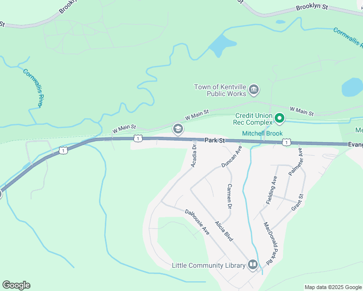 map of restaurants, bars, coffee shops, grocery stores, and more near 410 Park Street in Kentville