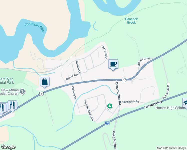 map of restaurants, bars, coffee shops, grocery stores, and more near 9635 Commercial Street in New Minas