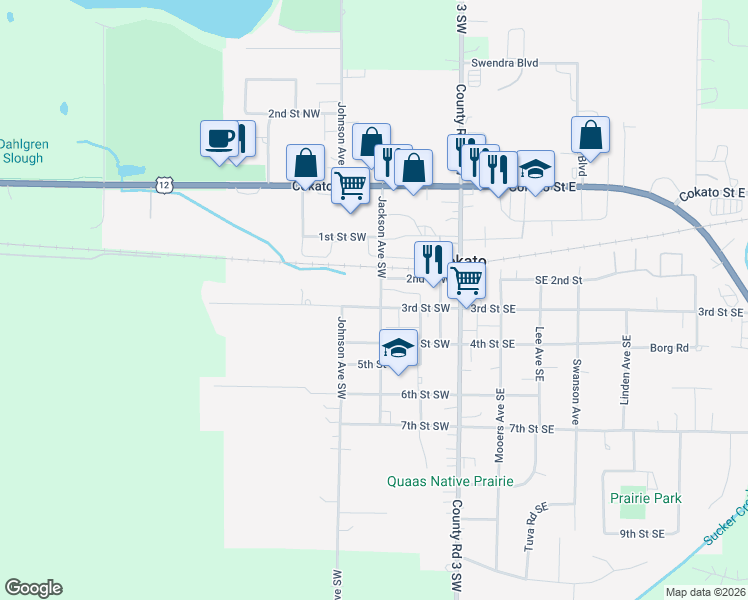 map of restaurants, bars, coffee shops, grocery stores, and more near 315 3rd St SW in Cokato