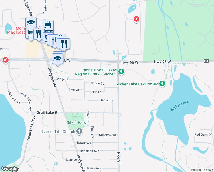 map of restaurants, bars, coffee shops, grocery stores, and more near 171 Bridge Street in Saint Paul