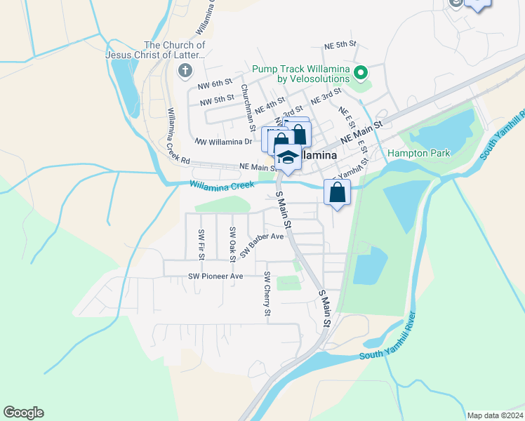 map of restaurants, bars, coffee shops, grocery stores, and more near 230 Southwest Maple Street in Willamina