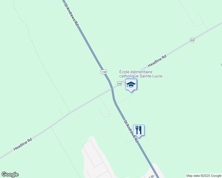 map of restaurants, bars, coffee shops, grocery stores, and more near Stormont in Stormont, Dundas and Glengarry United Counties
