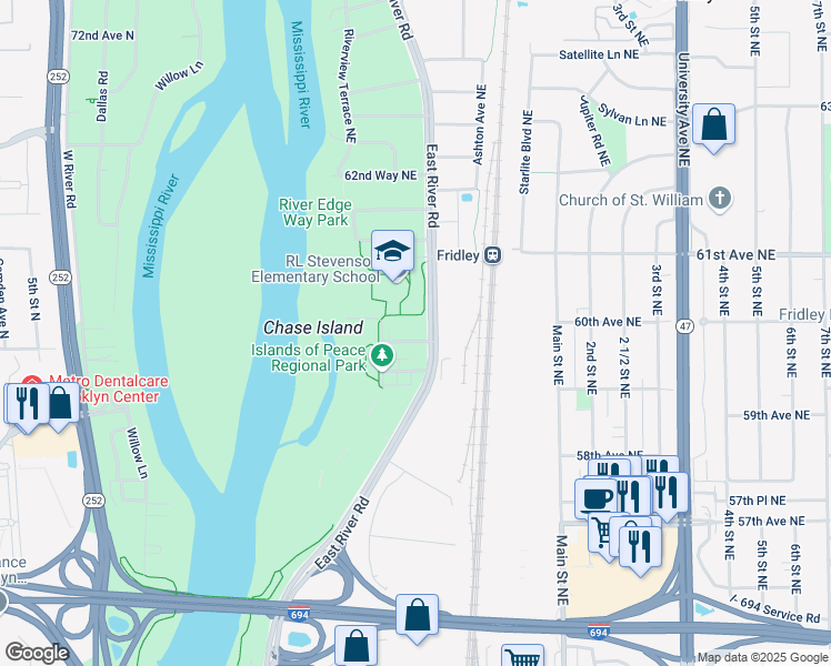 map of restaurants, bars, coffee shops, grocery stores, and more near 101 Charles Street Northeast in Minneapolis