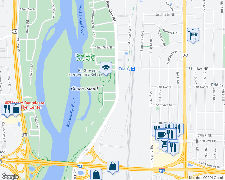 map of restaurants, bars, coffee shops, grocery stores, and more near 142 Charles Street Northeast in Minneapolis