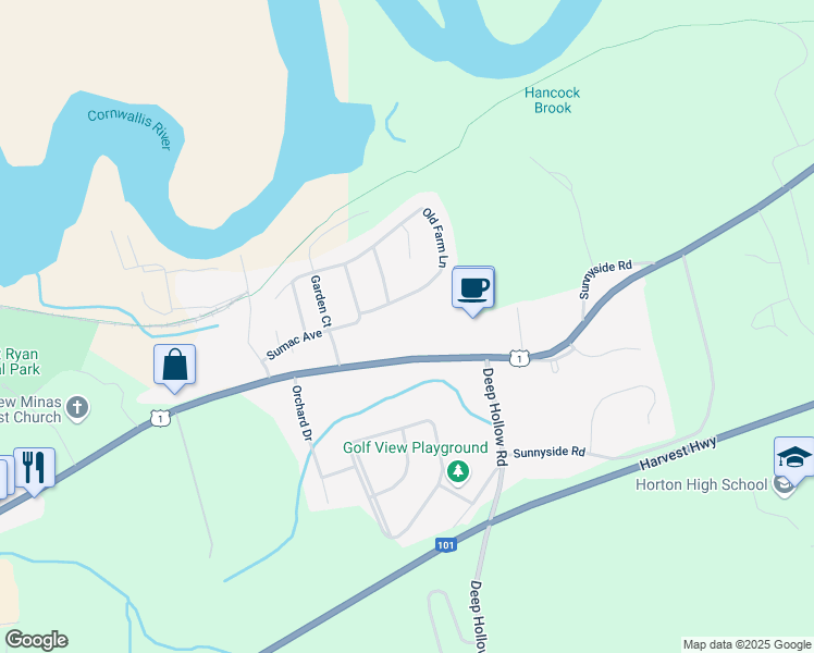 map of restaurants, bars, coffee shops, grocery stores, and more near 9659 Commercial Street in New Minas