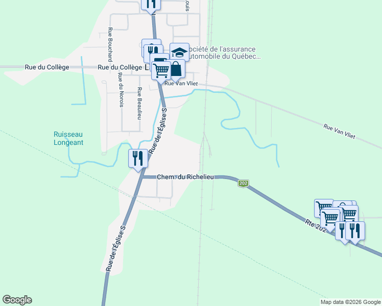 map of restaurants, bars, coffee shops, grocery stores, and more near 16 Chemin du Richelieu in Montérégie