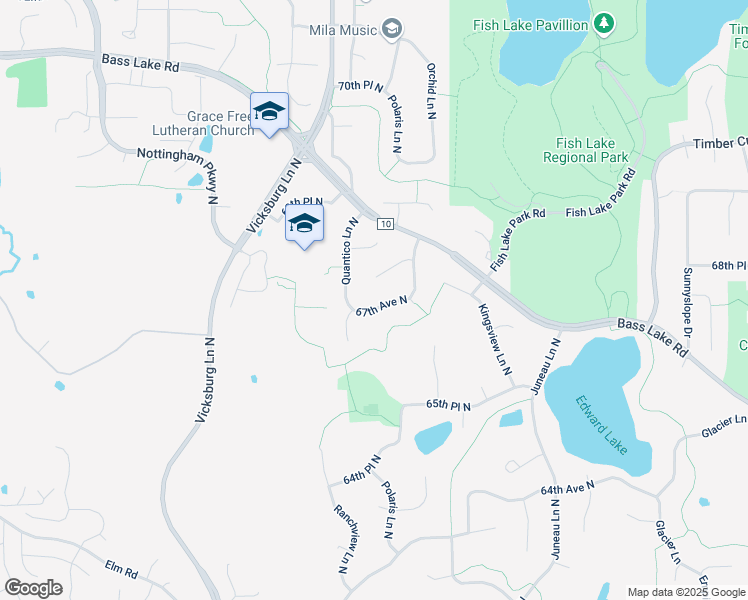 map of restaurants, bars, coffee shops, grocery stores, and more near 15379 67th Avenue North in Osseo