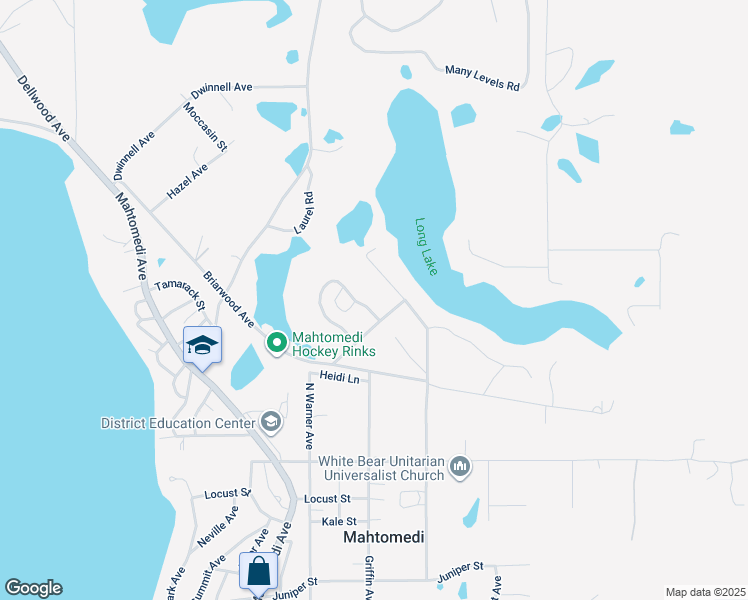 map of restaurants, bars, coffee shops, grocery stores, and more near 218 Wildwood Bay Drive in Mahtomedi