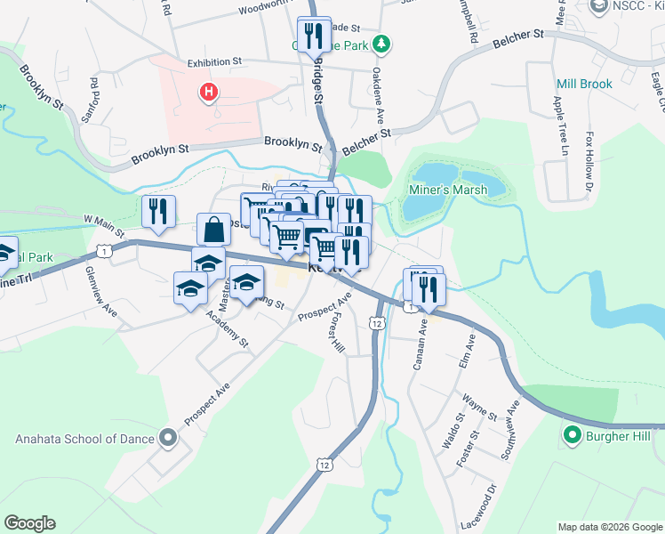 map of restaurants, bars, coffee shops, grocery stores, and more near 341 Main Street in Kentville