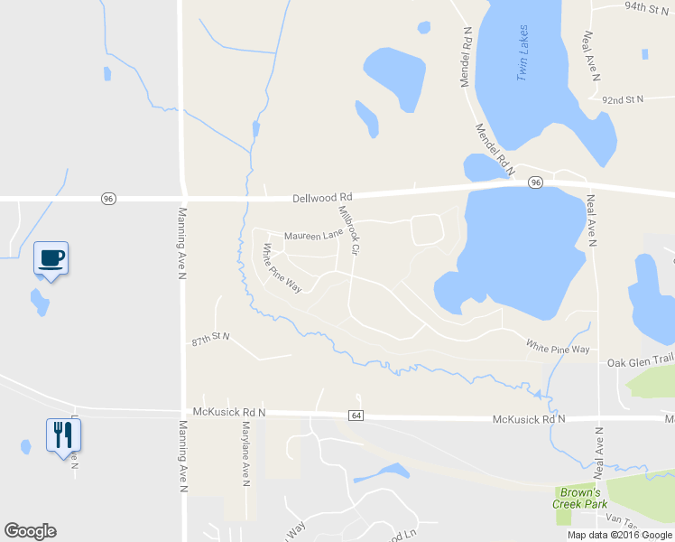 map of restaurants, bars, coffee shops, grocery stores, and more near 3672 White Pine Way in Stillwater